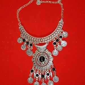 Women's Necklace, Aztec breastplate, tribal unbranded silver tone
